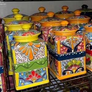 Canister set Talavera 3 Piece Handcrafted Folk art Talavera Mexico Ceramic, Floral, Colorful, Vibrant variety of colors to choose from image 9