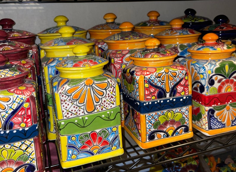 Canister set Talavera 3 Piece Handcrafted Folk art Talavera Mexico Ceramic, Floral, Colorful, Vibrant variety of colors to choose from image 9