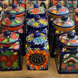 Canister set Talavera 3 Piece Handcrafted Folk art Talavera Mexico Ceramic, Floral, Colorful, Vibrant variety of colors to choose from image 2