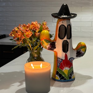 Ghost Talavera Halloween lantaarn Cactus Saguaro met sombrero standbeeld handgeschilderde 17 &quot;X 11&quot; voor Halloween deze zeldzame