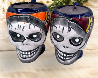 Talavera sugar skull 2 Cups or Mug XL Ceramic multicolored rim beautiful hand painted lcup of tea or coffee 4” X 3” 12 oz