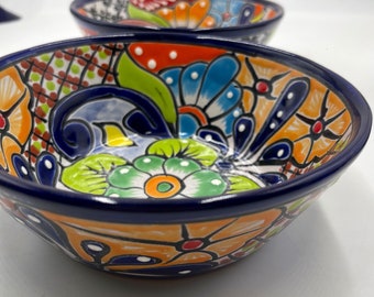 4 Piece Talavera beautiful Posole 8\u201d Bowls Set Mexican Pottery Ceramic Folk ART Handmade From Mexico Beautiful Painted Bowls