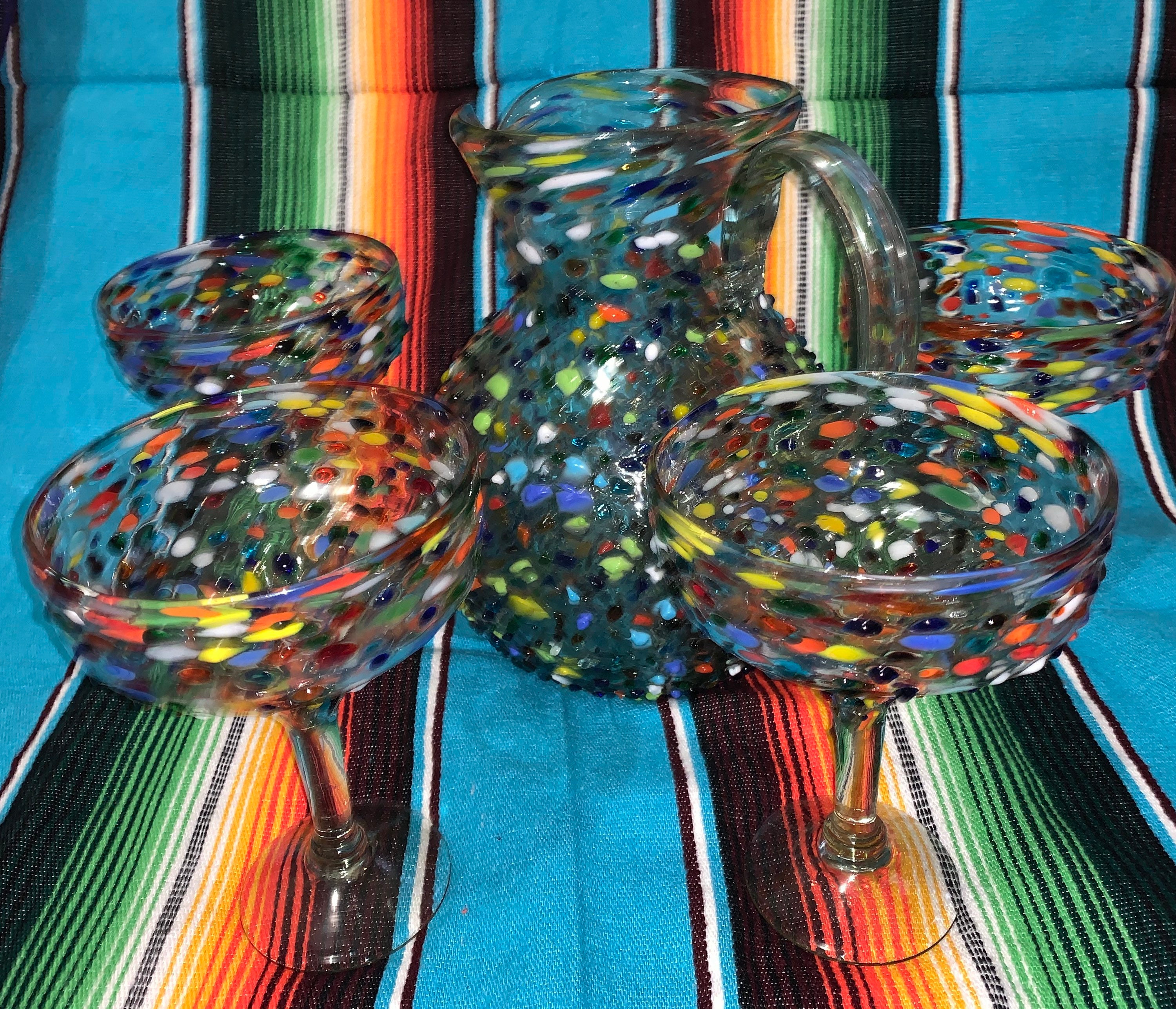 Stained Glass Margarita Glasses 2 Piece Bar Ware Set 7.75 Tall