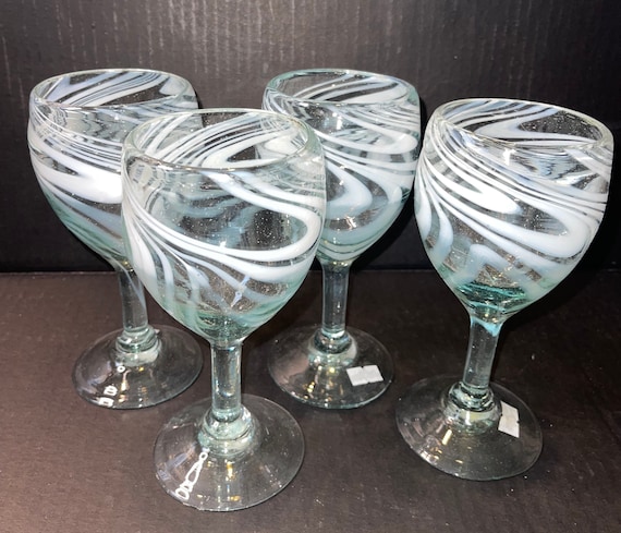 Martini Glasses Sets Rock Fiesta Pebble Hand Blown Mexican Beautiful 7x 5.5  Extra Large Glasses Sturdy Holds 15 Oz 