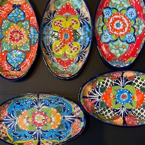 Platters Talavera Oblong cobalt blue with multicolored beautiful hand painted signed on back 17”x 11”x 2”