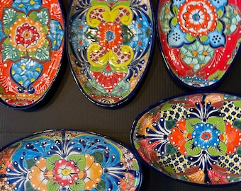 Platters Talavera Oblong cobalt blue with multicolored beautiful hand painted signed on back 17”x 11”x 2”