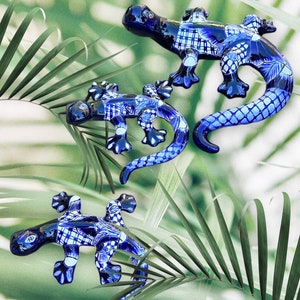 Talavera Salamander set of  3 size Large, medium and small blue and White can hang on the wall