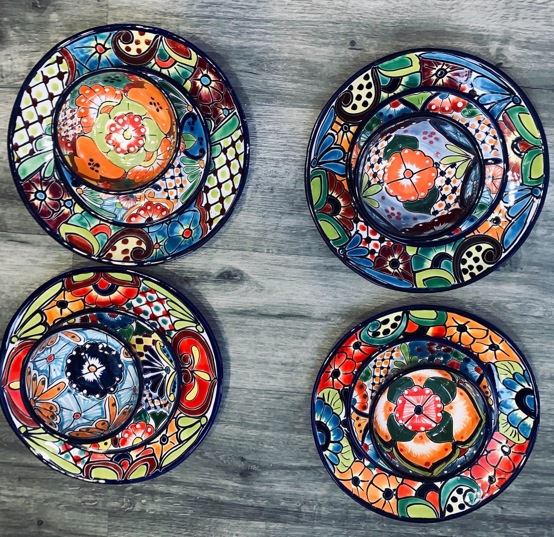 Mexican Talavera Dinnerware Set Seating for 4 Vibrant Dishes Etsy