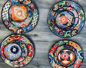 タラベラ食器セット：花柄コバルトブルー縁飾り、メキシコ陶器 - Etsy 日本