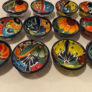 Talavera Salsa Bowls multicolored Small 4&quot; Diameter / Depth 1.5&quot; Mexican Folk Art Handmade by Skilled Artisans,