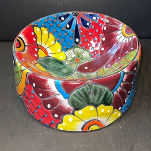 Talavera Dog Bowl Rare  round beautiful Medium
