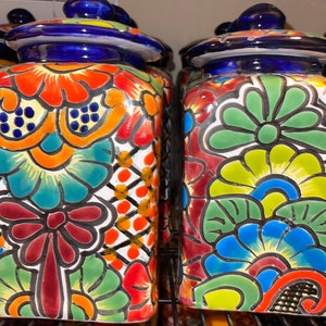 Canister set Talavera 3 Piece Handcrafted Folk art Talavera Mexico Ceramic, Floral, Colorful, Vibrant variety of colors to choose from image 8