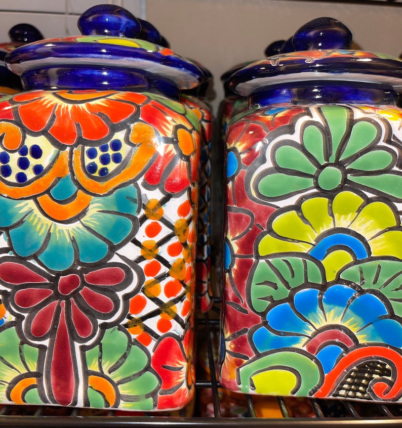 Canister set Talavera 3 Piece Handcrafted Folk art Talavera Mexico Ceramic, Floral, Colorful, Vibrant variety of colors to choose from image 8