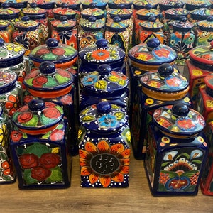 Canister set Talavera 3 Piece Handcrafted Folk art Talavera Mexico Ceramic, Floral, Colorful, Vibrant variety of colors to choose from