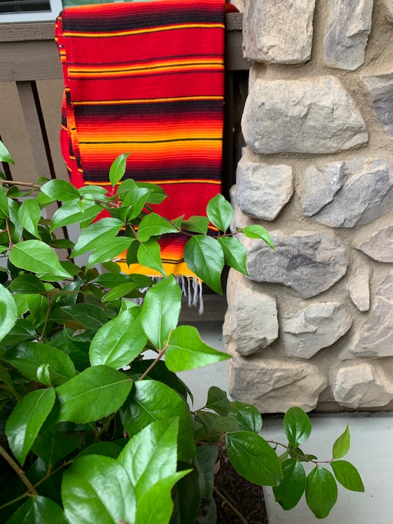 Green red yellow black striped blanket sale