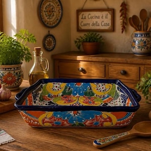 Casserole Baking Dish: Hand-Painted Talavera Mexican Folk Art, 11"x8"