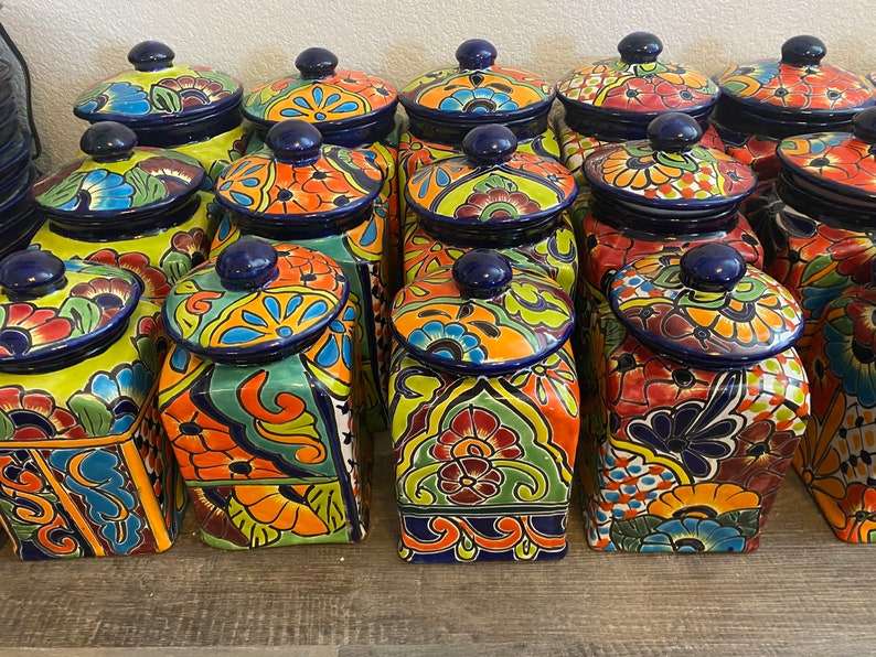 Canister set Talavera 3 Piece Handcrafted Folk art Talavera Mexico Ceramic, Floral, Colorful, Vibrant variety of colors to choose from image 4