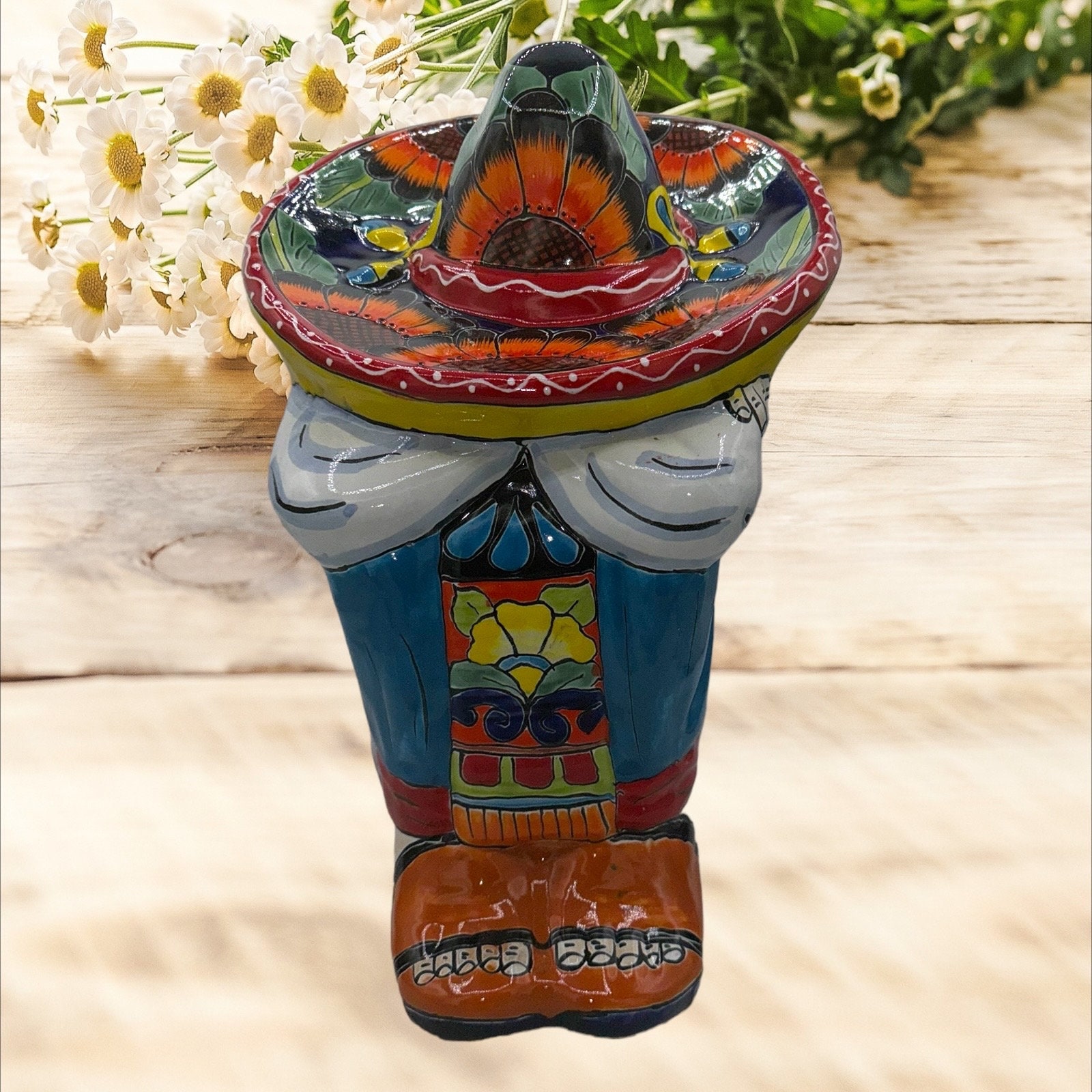 Sunflower Panchito Statue Talavera Sleeping Mexican Man Extra