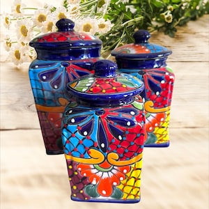 Handcrafted Talavera Canister Set: Mexican Folk Art Ceramic, Floral Design