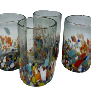 Confetti Tumbler Glasses ,Glasses, multicolored Hand blown Mexican Beautiful elegant water Glass sturdy