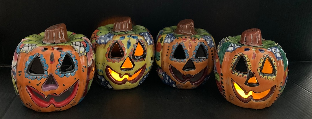 Talavera Pumpkin Jack O Lantern Ceramic Halloween Decor Orange With ...