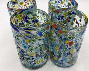 Hand Blown Mexican Tumbler Glasses: Multicolored Rock Glass Set