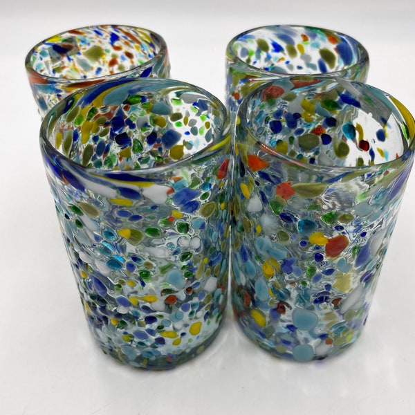 Tumbler Glasses Pebbled, Rock Glasses, multicolored Hand blown Mexican Beautiful elegant water Glass sturdy