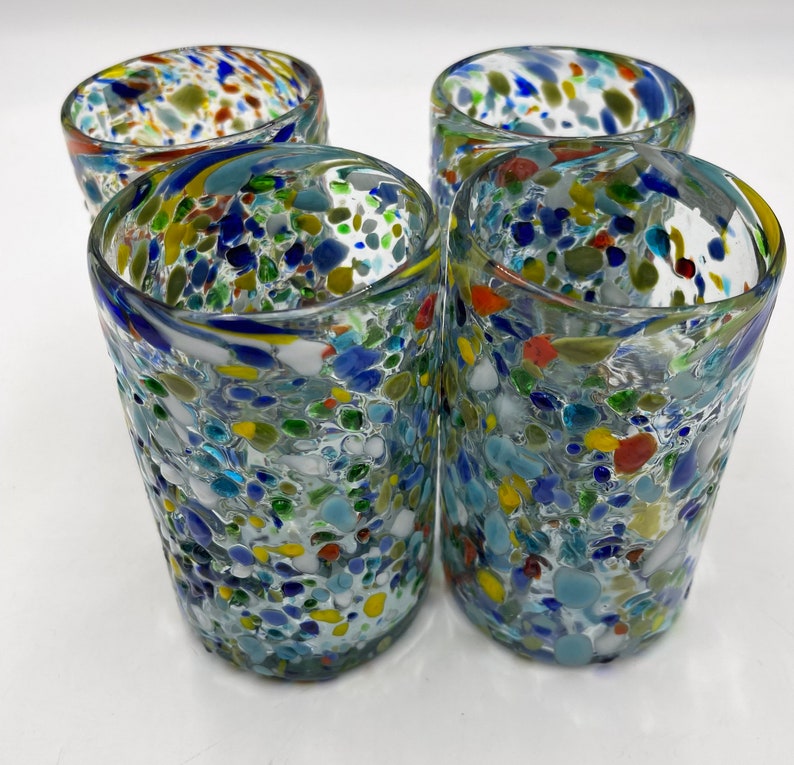 Tumbler Glasses Pebbled Rock Glasses Multicolored Hand Blown | Etsy