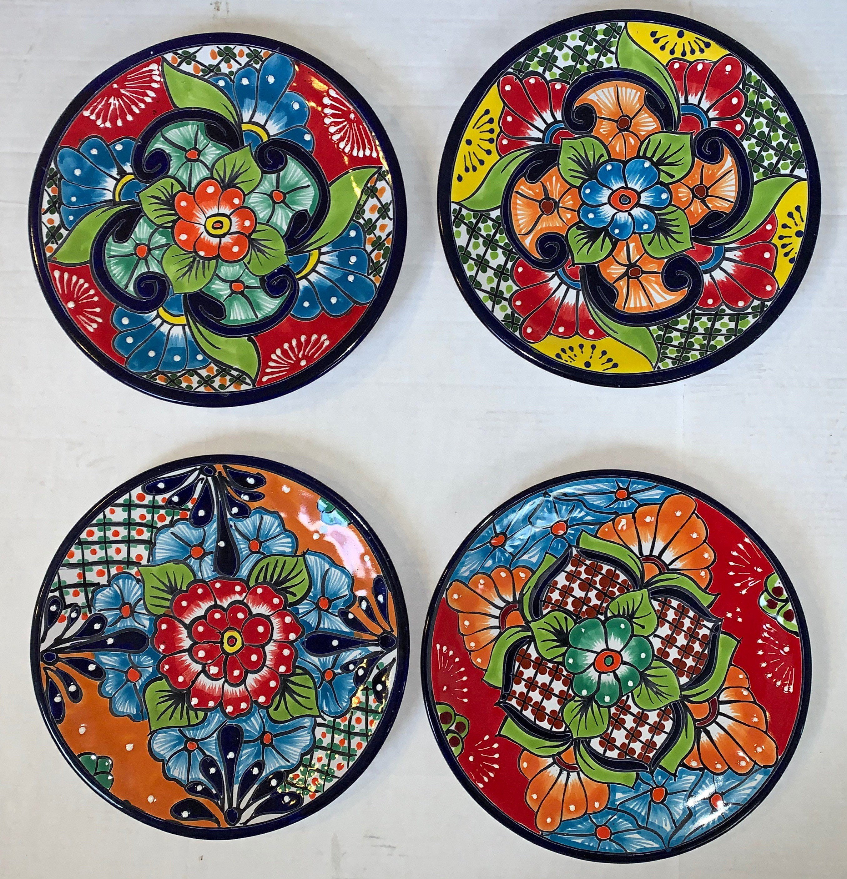 Set of 4 10 inch Talavera Plates Set Mexican Pottery Etsy