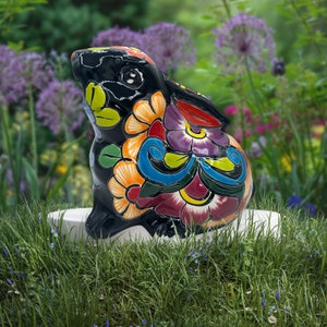 Talavera Rabbits statue ceramic  beautiful cute  multicolored with flowers.