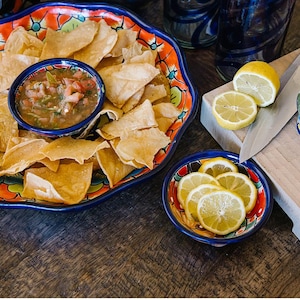 Handmade Talavera Appetizer Set: Cobalt Blue Plate & Salsa Bowl