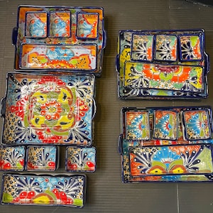 Talavera Casserole and Appetizer 5 Piece Set Beautiful Mexican Pottery, Great for Fiesta's and Potlucks