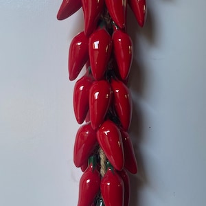 Ceramic Red Jalapeño Ceramic Chilies Ristra,hanging on rope vey thick  and long