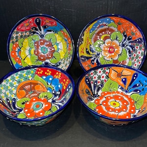 Bowl Deep Posole set 2 Piece Talavera beautiful   Mexican Pottery Ceramic Folk ART Handmade From Mexico Beautiful Painted Bowls