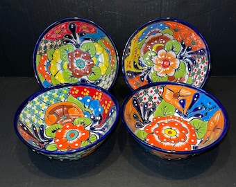 Bowl Deep Posole set 2 Piece Talavera beautiful   Mexican Pottery Ceramic Folk ART Handmade From Mexico Beautiful Painted Bowls