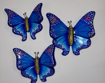 Handmade Talavera Ceramic Butterfly Wall Decor - Set of 3