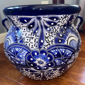 Planter Talavera blue and white and planter with multicolored