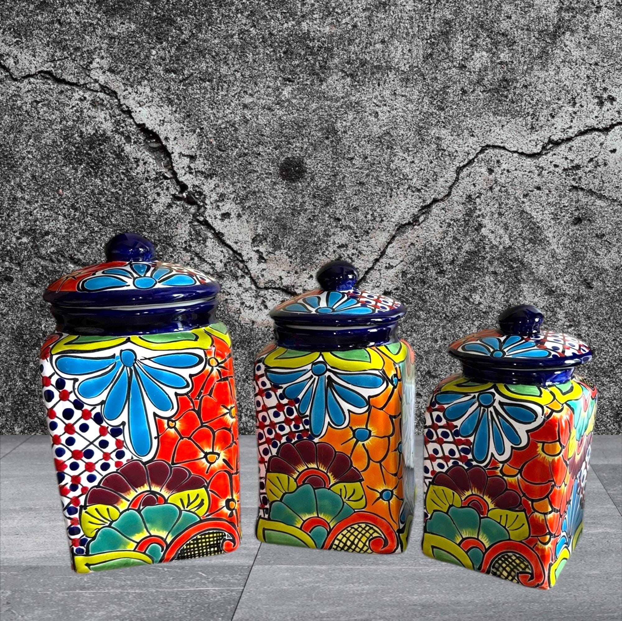 ドイツブルーメンキンダー春　フラワーチルドレン　 3体セット Canister Set of 3 Cobalt Blue Rim, Floral Torquise Flowers Art - Etsy