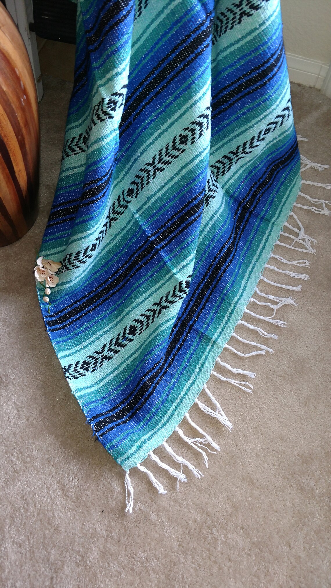 Handmade Mexican Blanket Falsa Turquoise Blue and mint green Etsy