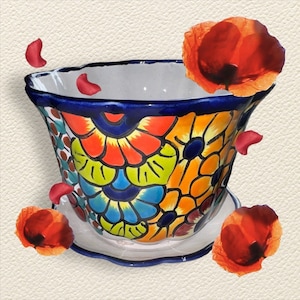 Hand-Painted Talavera Planter with Drainage Plate (8x9)