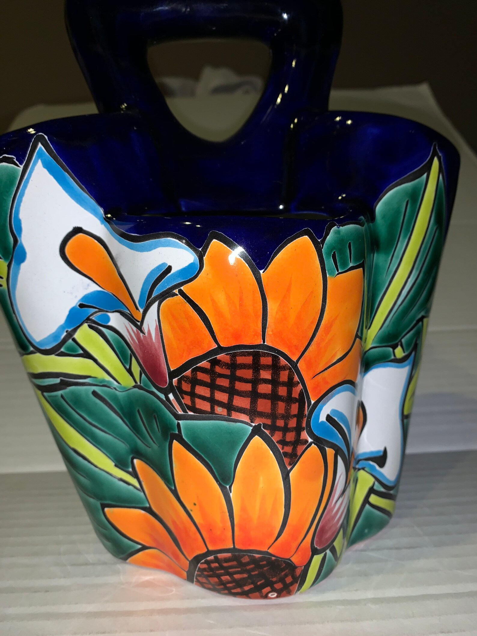 Utensil Talavera Holder Cobalt Blue Sunflower with Lilies Etsy