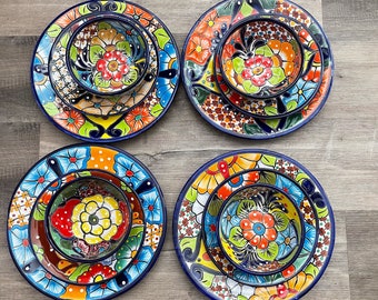 手作りタラベラ食器セット：花柄メキシコ陶器、4人用 - Etsy 日本