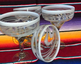 White Swirl Margarita beautiful Glasses, Beautiful elegant and classy Glass hand blown