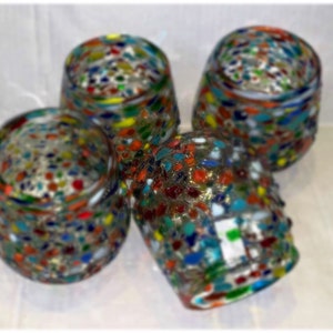 Shot Stemless Wine glasses set of 2 ,4 or 6 Mexican Glass 3 oz beautiful multicolored handmade large wine glasses