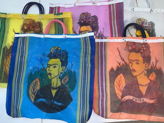 Frida Kahlo Mesh Bag, Handmade Recycled Shopping Tote