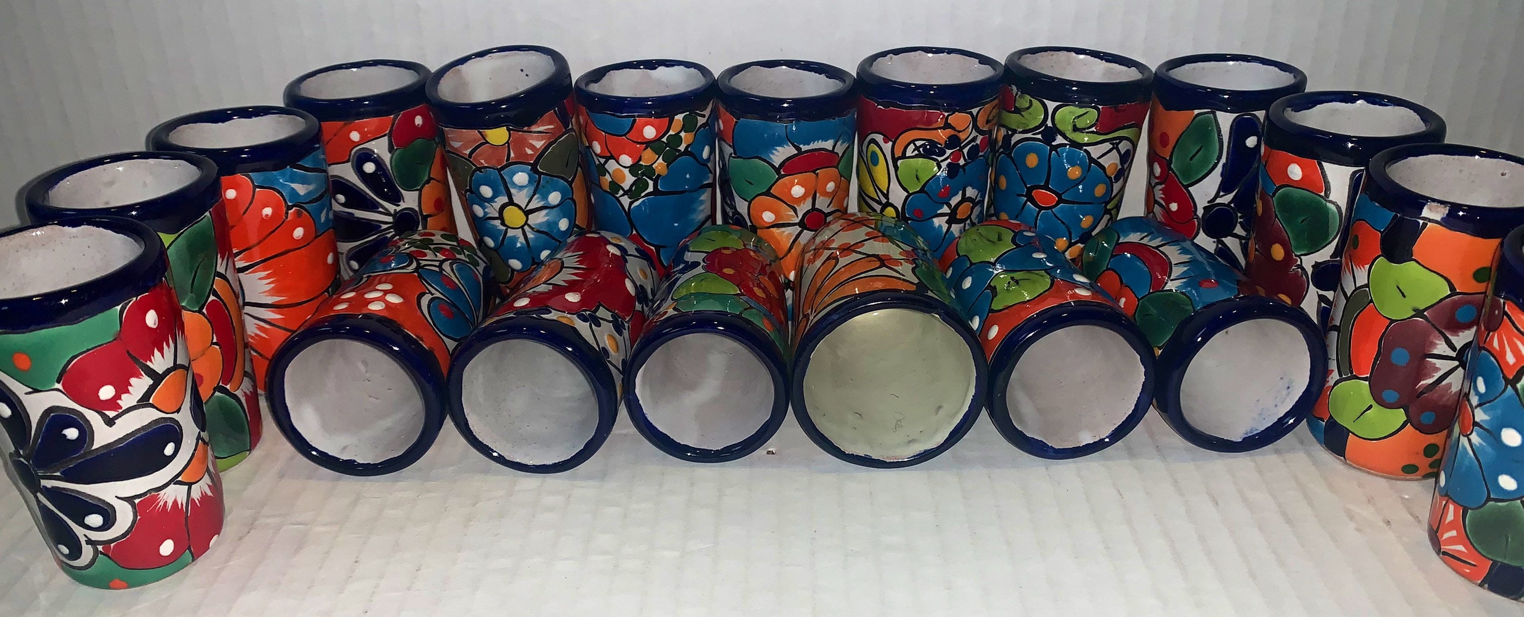 Bicchierini Da Shot In Ceramica Talavera Messicana Fatti A Mano - Set Da 4 - Verde