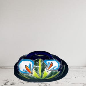 Handmade Talavera Butter Dish: Cobalt Blue Lilies, Floral Handle