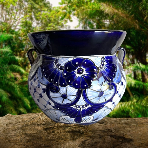 Extra Large Talavera Planter: Blue & White Mexican Folk Art - Etsy