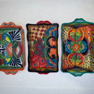 Baking dish Talavera Appetizer /Casserole beautiful multicolored with handles 11”x 7”  with handels beautiful colors lead free