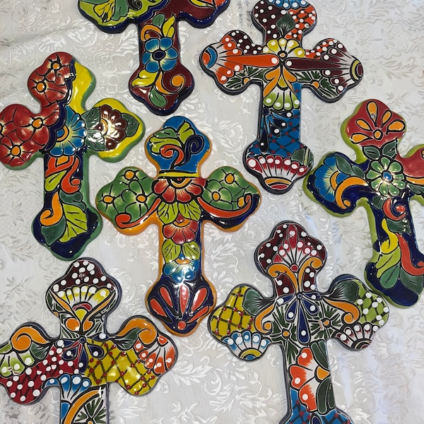 Croix Talavera belles couleurs unique croix en céramique multicolore peinte à la main si unique et colorée
